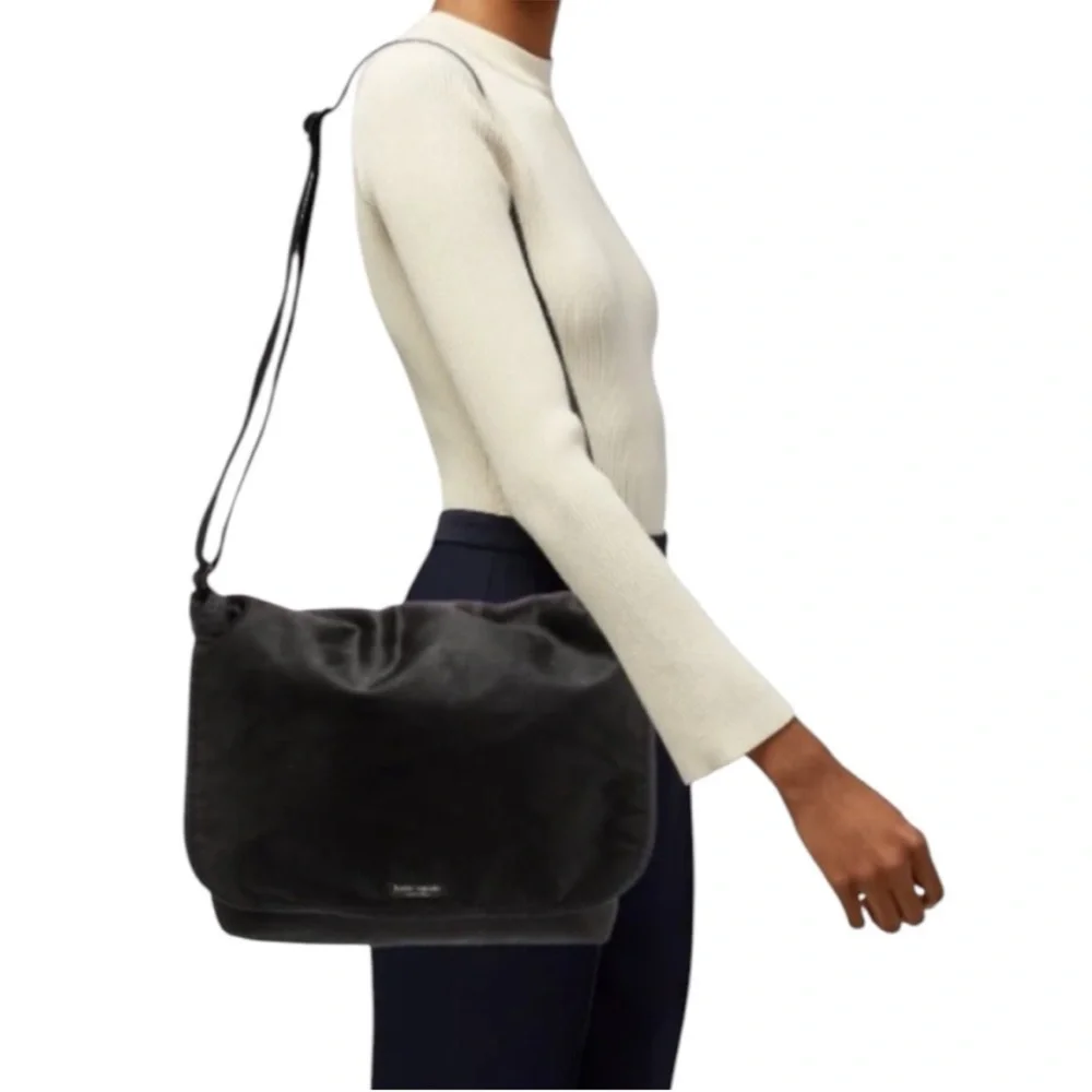 KATE SPADE Nylon Crossbody Messenger Diaper Bag in Black w green lining